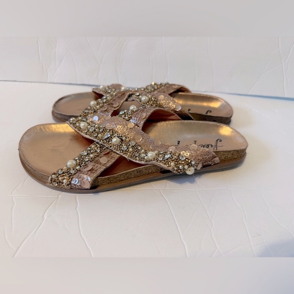 Free People MoonChild Embellished  Sandals Rose Gold Combo Size 40 (9.5/10) NWOT - Picture 4 of 7